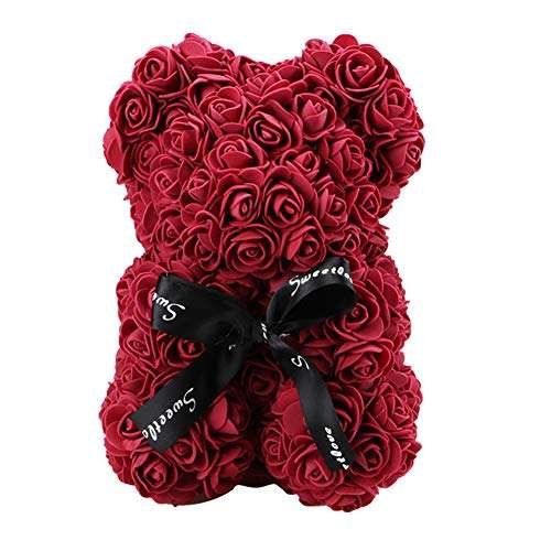 Orsetto rose teddy bear 25cm rosso bordeaux con scatola regalo