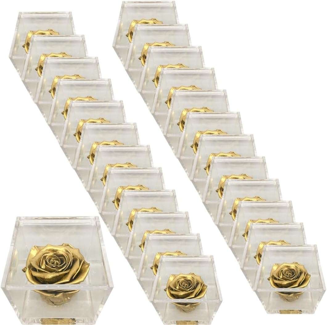 PremiumRose 25 Cubi Rosa Oro Stabilizzata e Profumata da 5 cm con Rosa Eterna Vera, Idea Regalo Mamma, Fidanzata, Amica, Idea