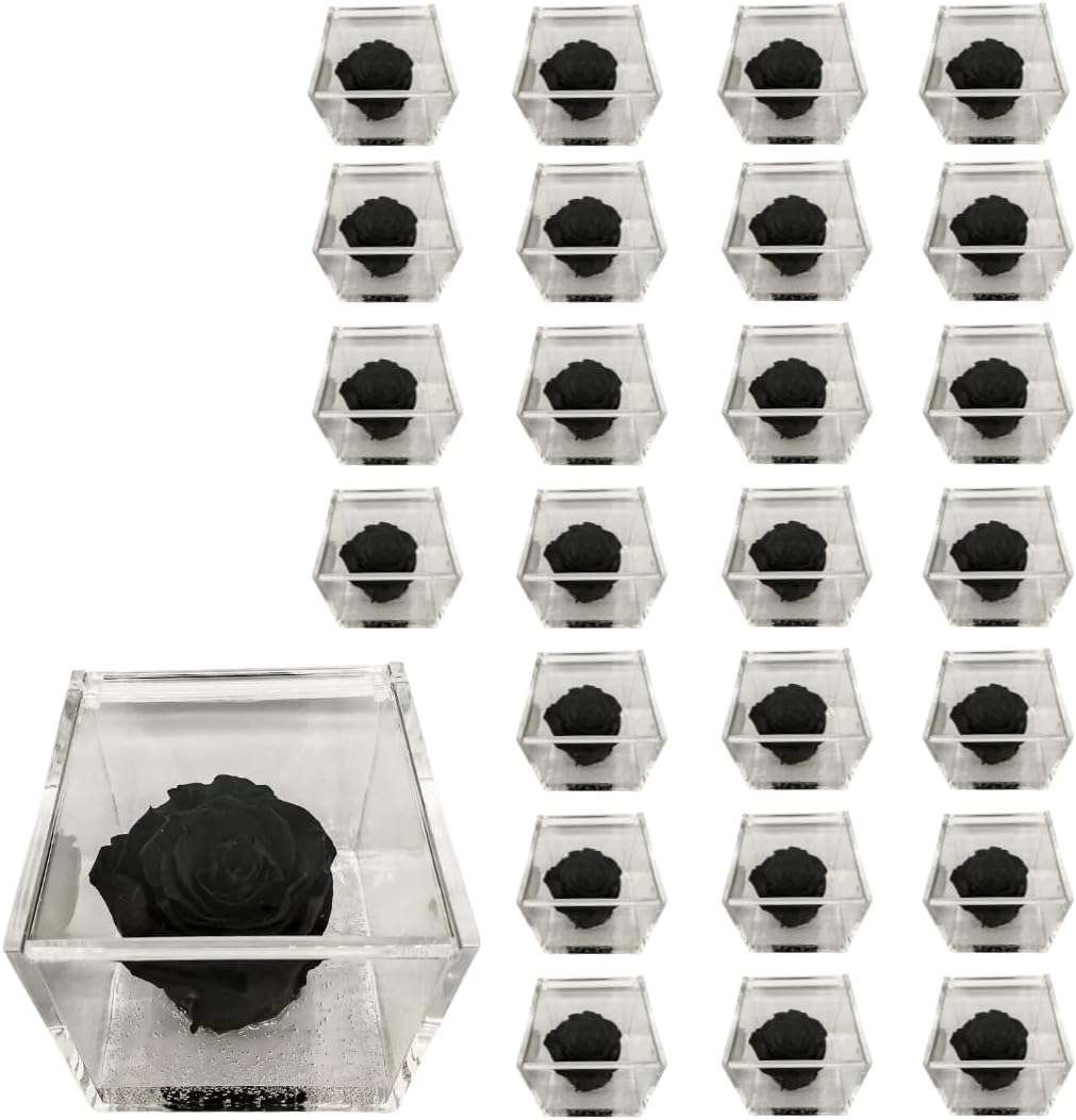 PremiumRose 25 Cubi Rosa Nera Stabilizzata e Profumata da 8 cm con Rosa Eterna Vera, Idea Regalo Mamma, Fidanzata, Amica, Idea