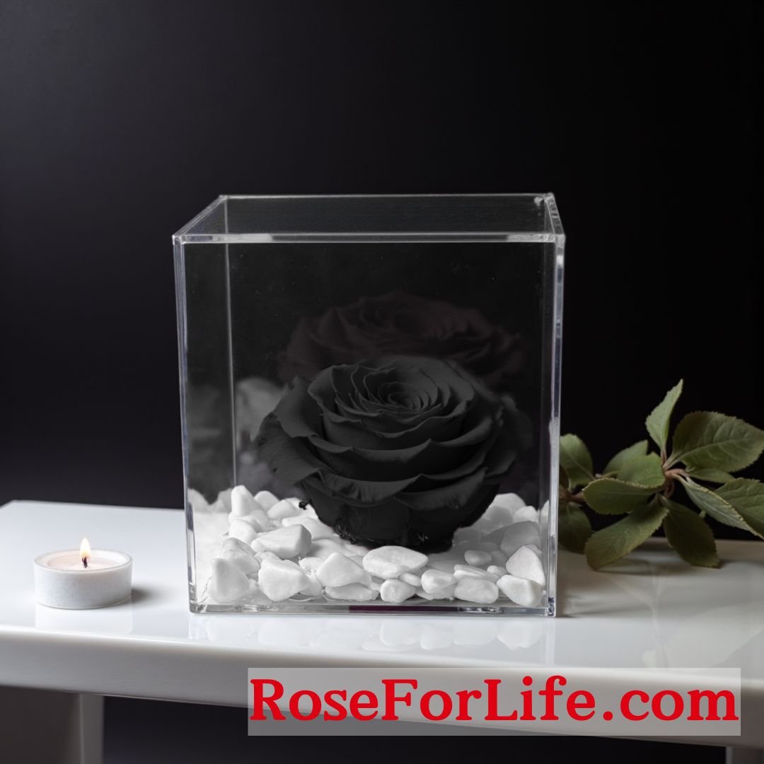 Cubo Rosa Nera Stabilizzata 12cm profumata apribile con base Marmo bianco di Carrara