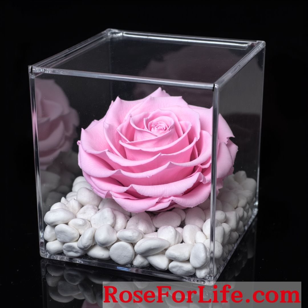Cubo Rosa Rosa Stabilizzata 12cm profumata apribile con base Marmo bianco di Carrara